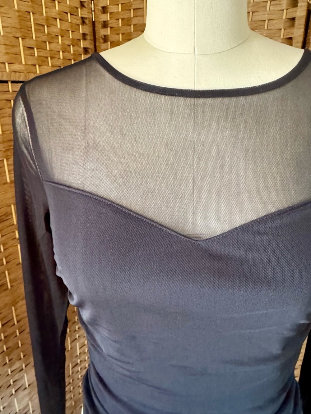 NWT Evolutionary black mesh side ruched top L - Picture 3 of 13